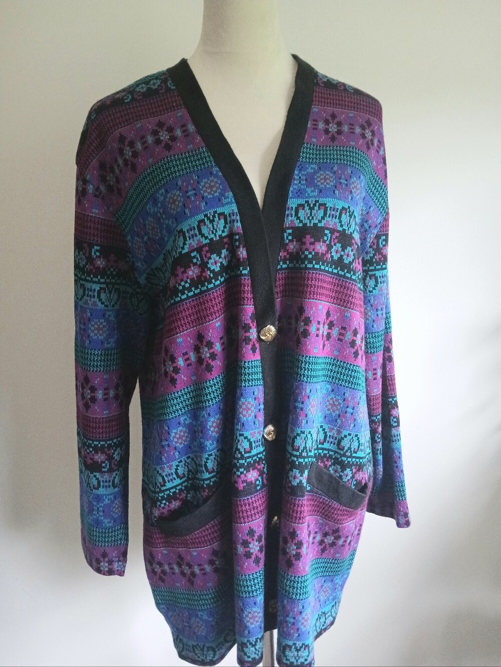 Koret-Vintage 90's- Cardigan-Purple & Blue-Cozy Goth-Size 2X